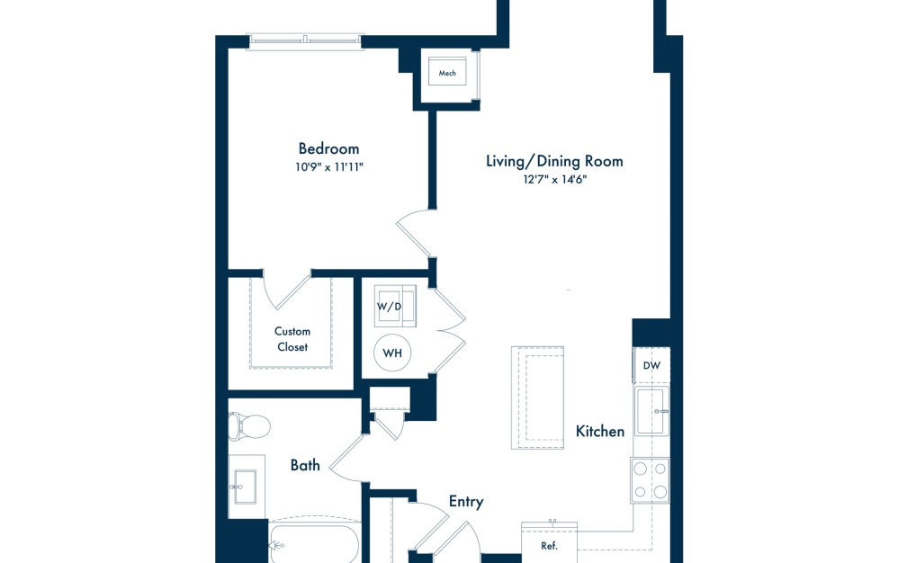 A16 - 1 bedroom floor plan layout with 1 bathroom and 751 square feet A16 - 1 bedroom floor plan layout with 1 bathroom and 751 square feet