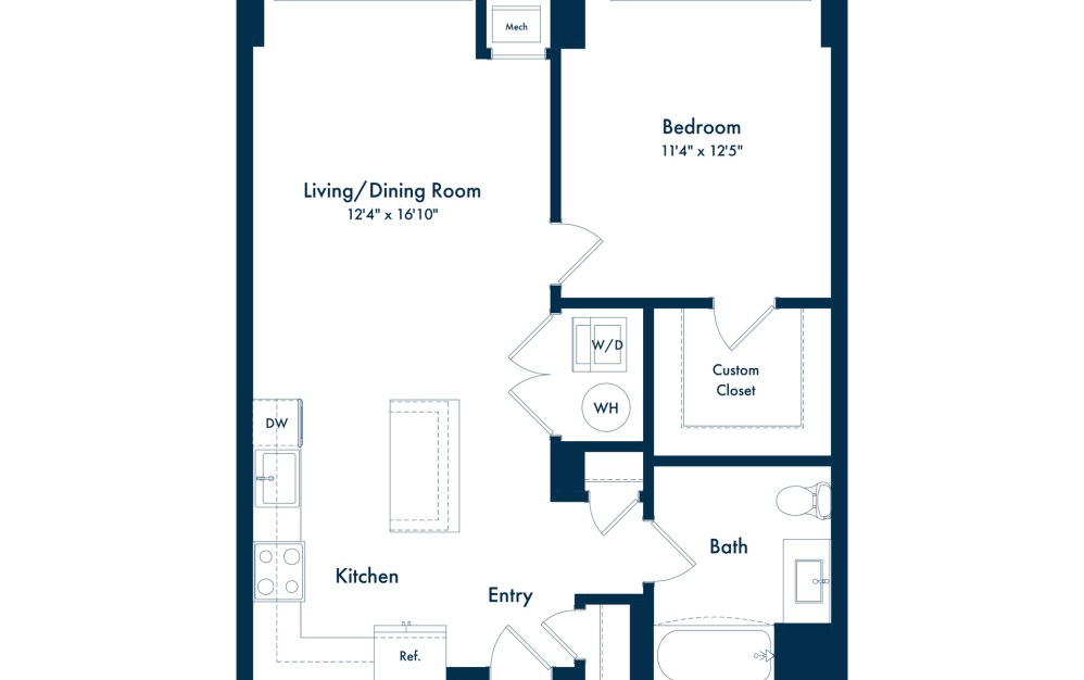 A4 - 1 bedroom floor plan layout with 1 bathroom and 681 square feet A4 - 1 bedroom floor plan layout with 1 bathroom and 681 square feet