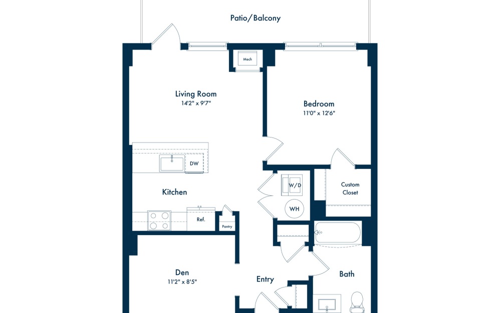 A10 - 1 bedroom floor plan layout with 1 bathroom and 722 square feet A10 - 1 bedroom floor plan layout with 1 bathroom and 722 square feet